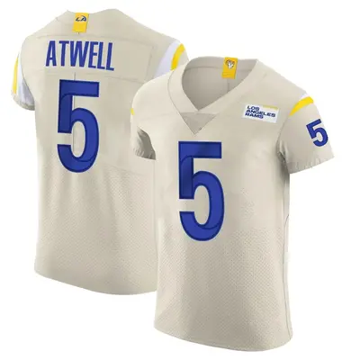 Men's Elite Tutu Atwell Los Angeles Rams Bone Vapor Jersey