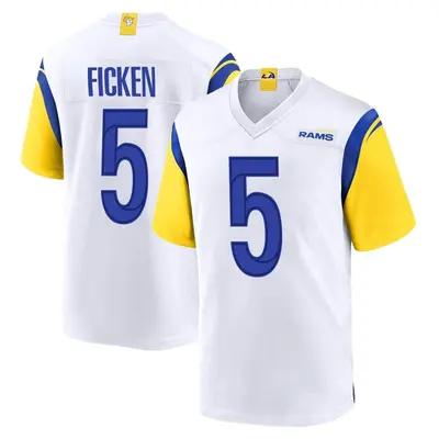 Men's Game Sam Ficken Los Angeles Rams White Jersey