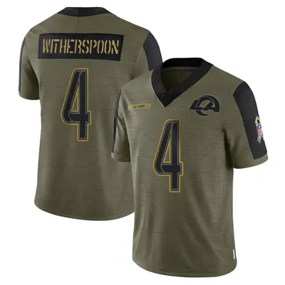 Men's Limited Ahkello Witherspoon Los Angeles Rams Olive 2021 Salute To Service Jersey