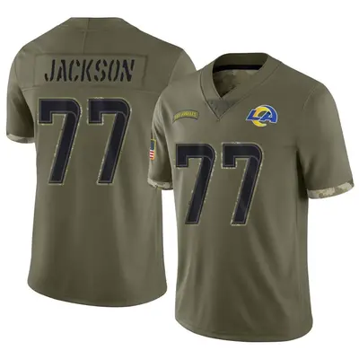 Men's Limited Alaric Jackson Los Angeles Rams Olive 2022 Salute To Service Jersey