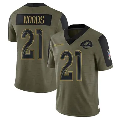 Men's Limited Charles Woods Los Angeles Rams Olive 2021 Salute To Service Jersey