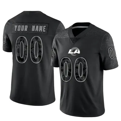 Men's Limited Custom Los Angeles Rams Black Reflective Jersey