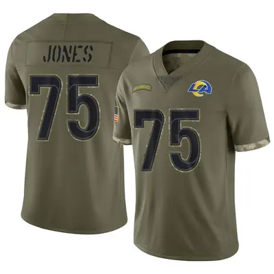 Men's Limited Deacon Jones Los Angeles Rams Olive 2022 Salute To Service Jersey