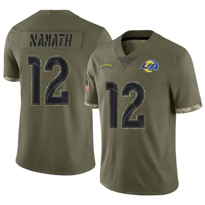 Men's Limited Joe Namath Los Angeles Rams Olive 2022 Salute To Service Jersey