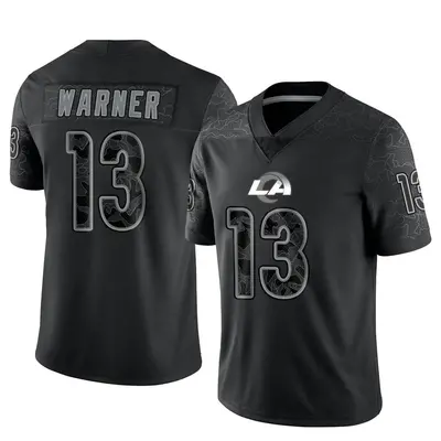 Men's Limited Kurt Warner Los Angeles Rams Black Reflective Jersey