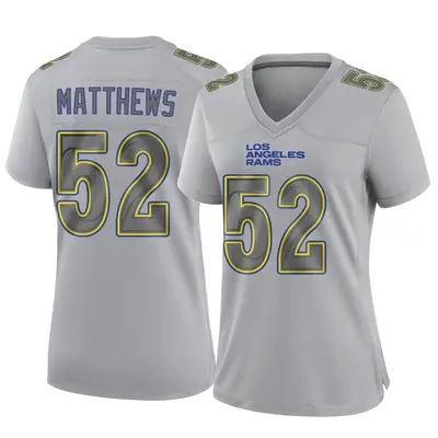 Women's Game Clay Matthews Los Angeles Rams Gray Atmosphere Fashion Jersey