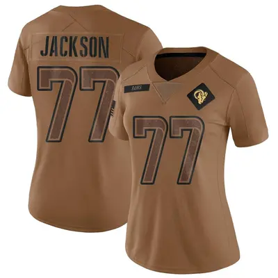 Women's Limited Alaric Jackson Los Angeles Rams Brown 2023 Salute To Service Jersey