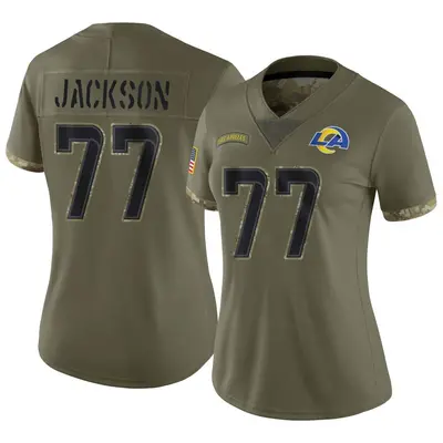 Women's Limited Alaric Jackson Los Angeles Rams Olive 2022 Salute To Service Jersey