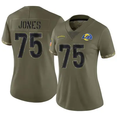 Women's Limited Deacon Jones Los Angeles Rams Olive 2022 Salute To Service Jersey