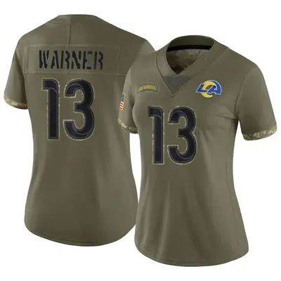 Women's Limited Kurt Warner Los Angeles Rams Olive 2022 Salute To Service Jersey