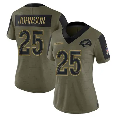 Women's Limited Quindell Johnson Los Angeles Rams Olive 2021 Salute To Service Jersey