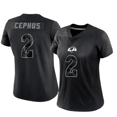 Women's Limited Quintez Cephus Los Angeles Rams Black Reflective Jersey