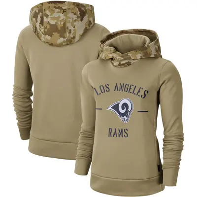 Women's Los Angeles Rams Khaki 2019 Salute to Service Therma Pullover Hoodie