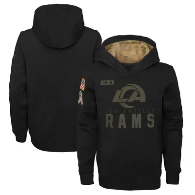 Youth Los Angeles Rams Black 2020 Salute to Service Pullover Performance Hoodie