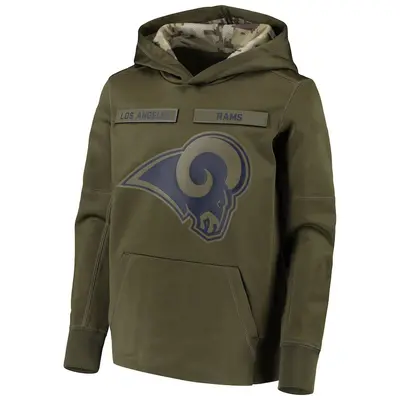 Youth Los Angeles Rams Green 2018 Salute to Service Pullover Performance Hoodie