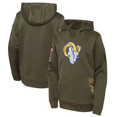 Youth Los Angeles Rams Olive 2022 Salute to Service Performance Pullover Hoodie