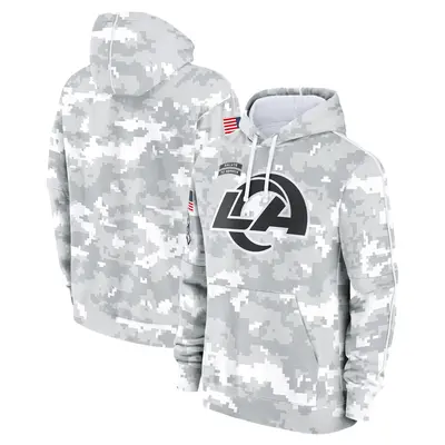 Youth Los Angeles Rams White/Gray 2024 Salute To Service Pullover Hoodie